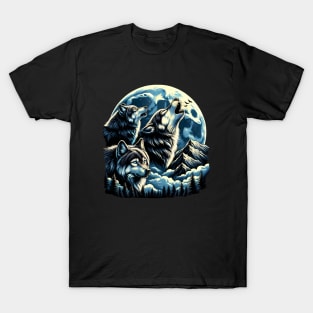 Three Wolves howling at the moon - Moonlight T-Shirt